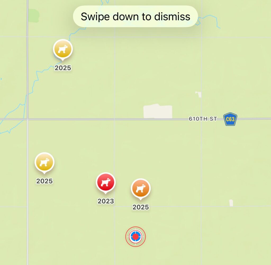 Map with bird find locations